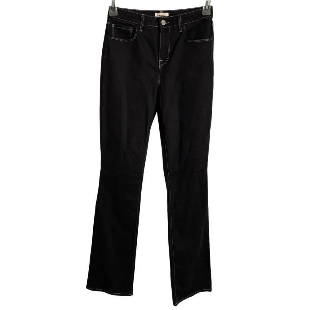 L'AGENCE Womens Lenora Seamed Flare Jeans 25 Black White Stitching Stretchy
